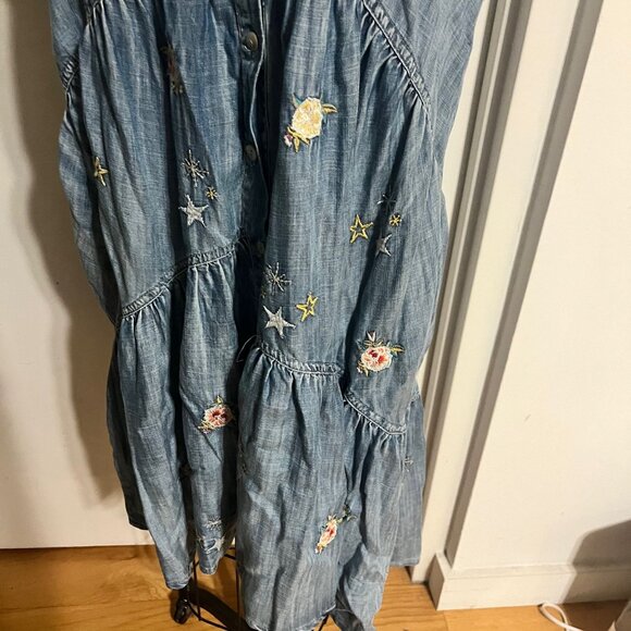 KYLA SEO Embroidered Tencel Denim Tiered Dress Size Large - Picture 6 of 10